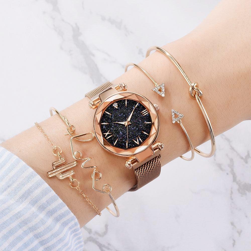 Nouvelles Montres de Luxe pour Femmes STEVVEX Montre-Bracelet à Quartz Magnétique Ciel Étoilé pour Femmes et Filles