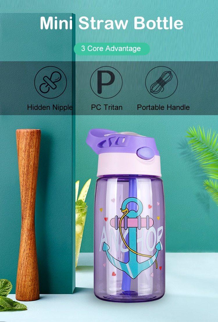 Biberon Enfant Dessin Animé Anti-Fuite Créatif Avec Paille Couleurs Vives Bouteilles Durables Pour Enfants