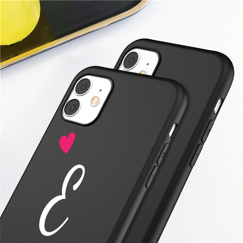 Étui de téléphone élégant pour femme avec lettre initiale A-Z Cœur d'amour pour couples compatible iPhone 13 12 Pro Max Mini, Housse de luxe en silicone souple avec initiale de nom
