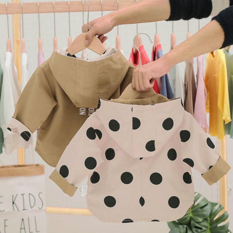 Manteau chaud en coton à imprimé pois, élégant et confortable, coupe slim, avec capuche boutonnée et deux faces, pour bébé fille nouveau-né