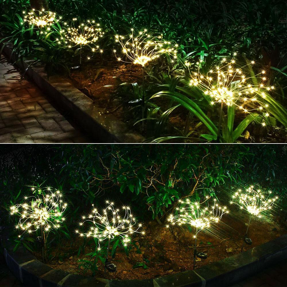 Lampe solaire LED de luxe moderne pour jardin en forme de feux d'artifice d'arbre avec fils de cuivre