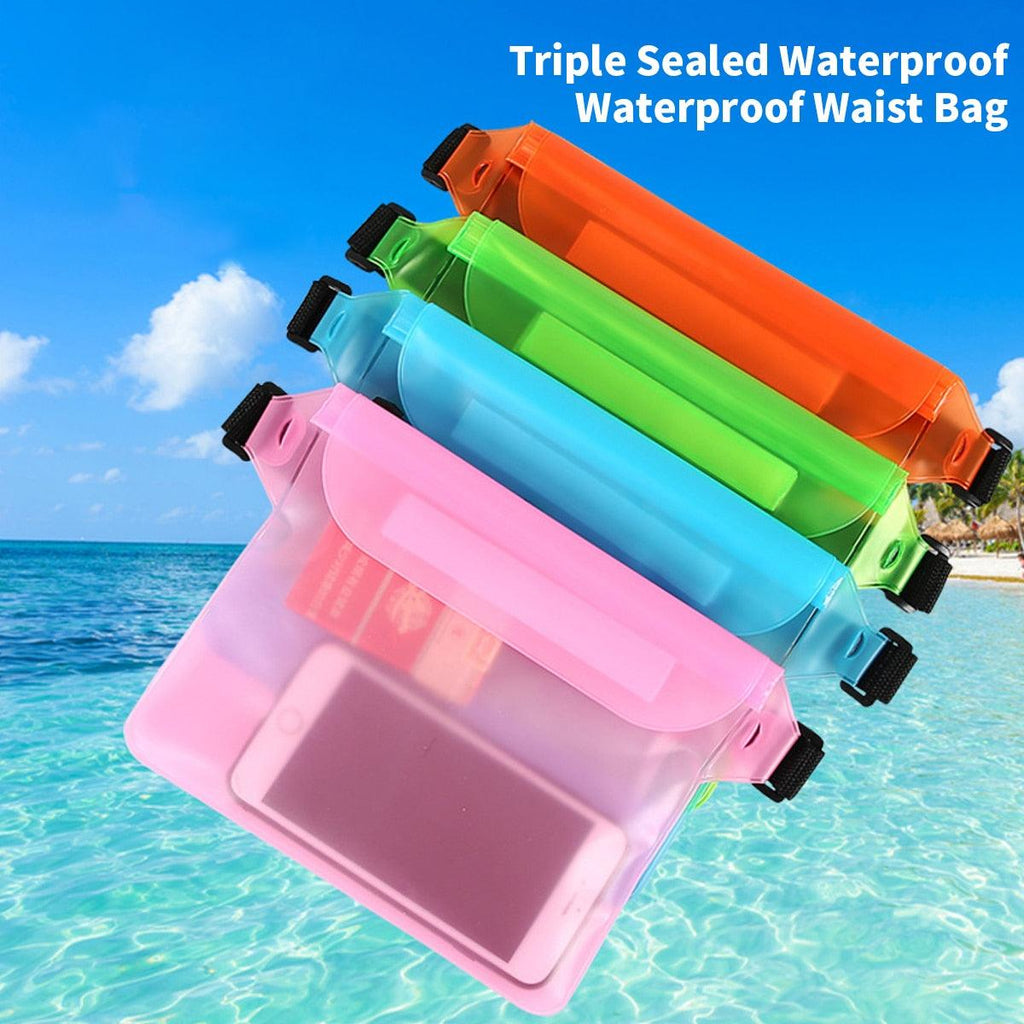 Sac de natation étanche 3 couches Sac de plage de plongée étanche à l'eau Sac de taille pour téléphone portable sous-marin Étui étanche avec ceinture réglable Étui confortable pour téléphone