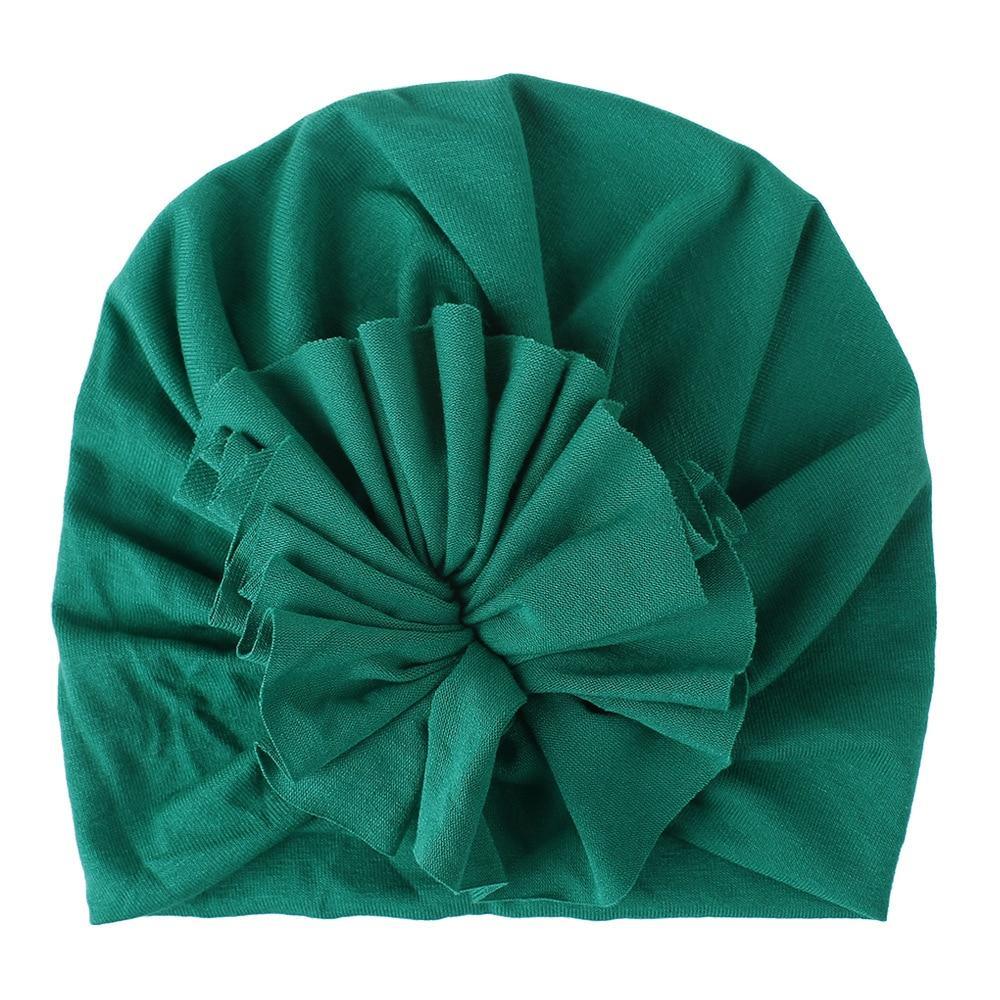 Turban pour bébé fille en coton tricoté, fait main avec fleur plissée, style élégant