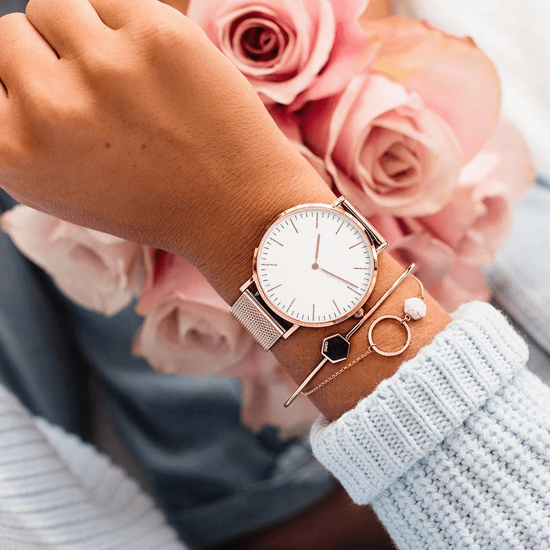 Montres unisexe mode ultra fines en acier inoxydable avec bracelet maille, montres à quartz classiques et décontractées pour femmes et hommes