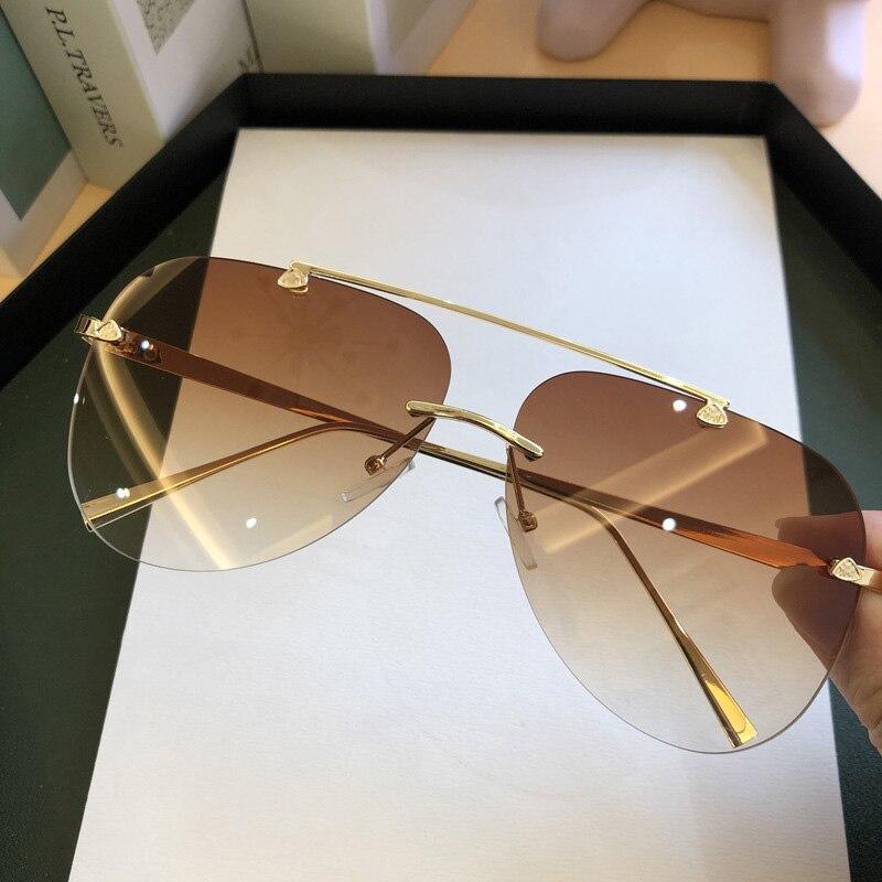 Lunettes de soleil sans monture en métal pour hommes et femmes, miroir, mode, pilote tendance, lunettes de soleil, protection UV, lunettes dégradées