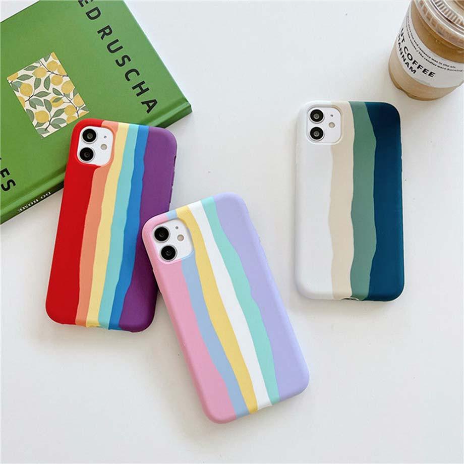 Coque en silicone de luxe arc-en-ciel pour iPhone 11 X Xr Xs Max Coque 12 11 Pro Max 6 6s 7 8 Plus Moderne Antichoc Coloré Coque Arrière en Silicone Souple Couverture Arrière Arc-en-ciel