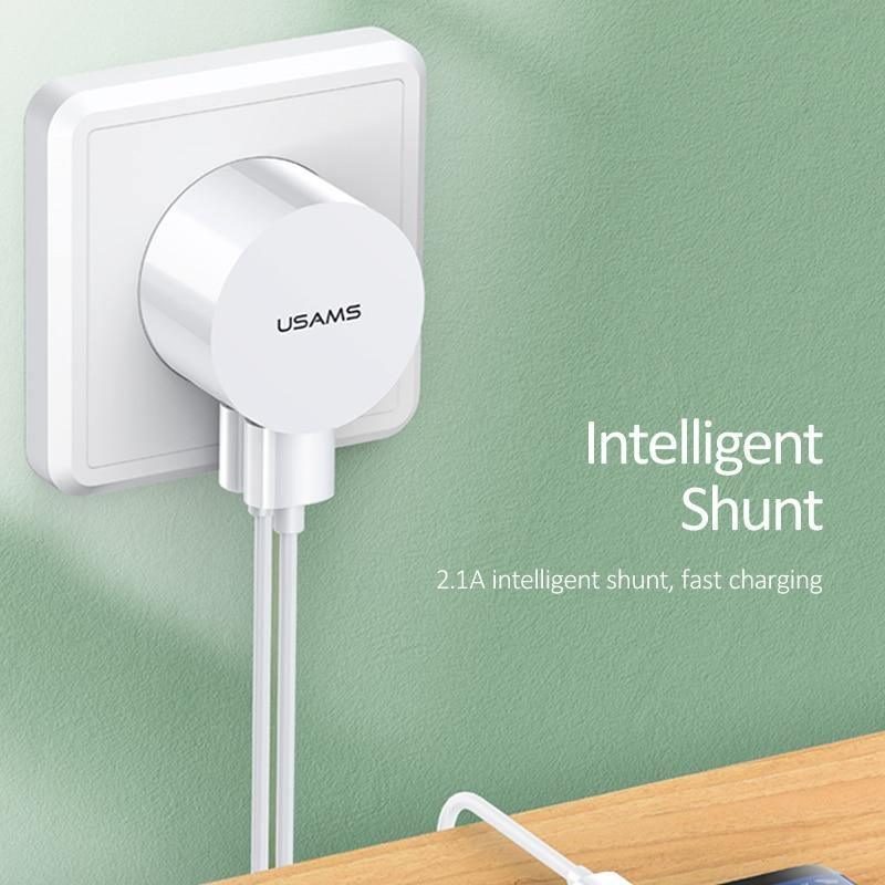 Chargeur mural blanc à charge rapide 2,1 A avec 2 ports et prise UE/RU/US pour téléphones mobiles ronds