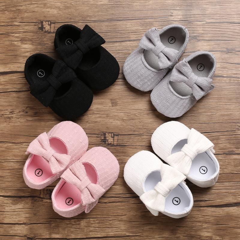 Chaussures Souples Premiers Pas Nœud Papillon Couleur Unie pour Bébé Fille Respirantes
