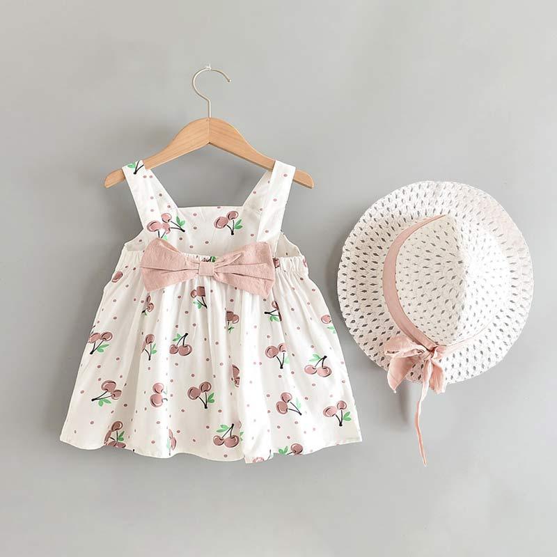Robe d'été sans manches à imprimé floral pour bébé fille, idéal pour les fêtes d'anniversaire, modèle princesse avec chapeau, design moderne et élégant pour enfants de 6 à 24 mois