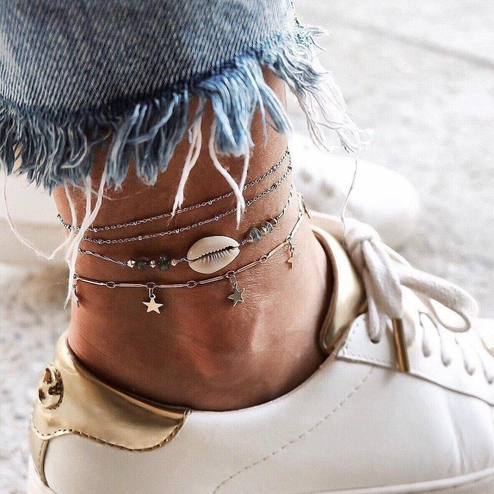 Bracelet de Cheville Bohème de Luxe avec Étoile et Coquillages, Bijou de Pied Simple pour Femmes, Style Estival
