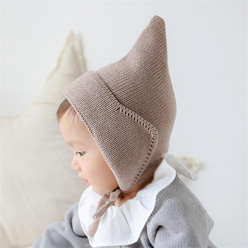 Bonnet Hiver Retro Tricoté Bébé Enfant Chapeau Chaud en Crochet pour Tout-Petits Bonnet de Sorcière Pointu pour Nouveau-né