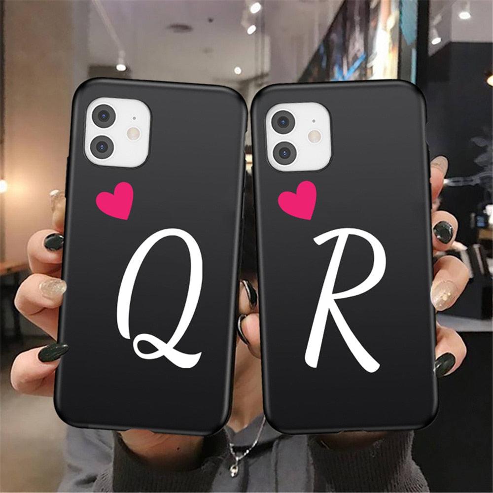 Étui de téléphone élégant pour femme avec lettre initiale A-Z Cœur d'amour pour couples compatible iPhone 13 12 Pro Max Mini, Housse de luxe en silicone souple avec initiale de nom