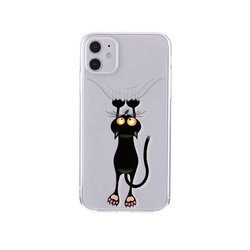 Housse de téléphone transparente motif chat noir mignon pour iPhone 14 14 Pro Max 14 Plus 13 Pro Max 13 12 11, coque de téléphone antichoc transparente avec motif chat imprimé pour filles, coque de téléphone souple et flexible en silicone transparent