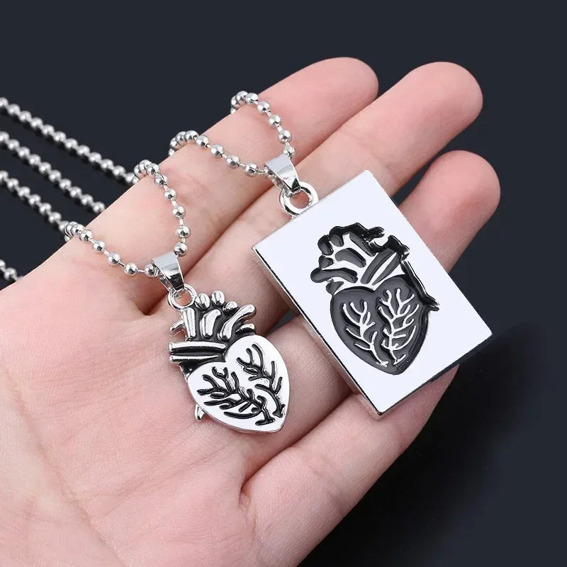 Paire de Colliers Pendentifs Cœur Anatomique en Acier Inoxydable pour Amoureux, Cadeau Saint-Valentin pour Couples et Femmes