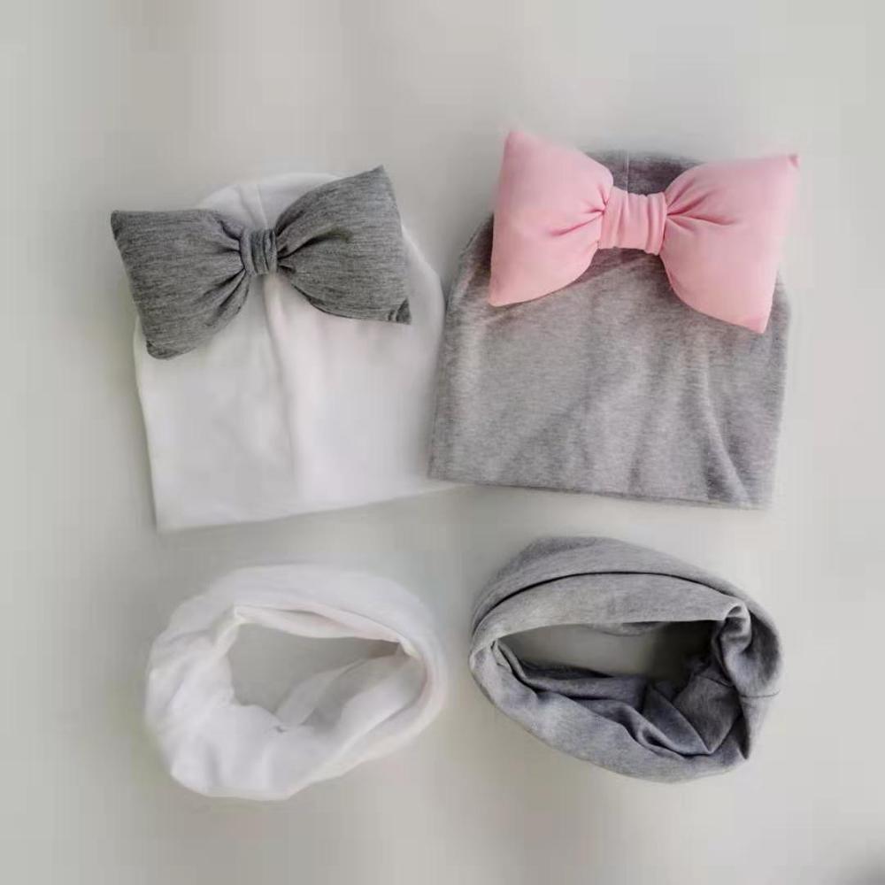 Ensemble Bonnet Bébé Fille grand nœud Papillon en Coton avec Col Écharpe pour Filles Bébé