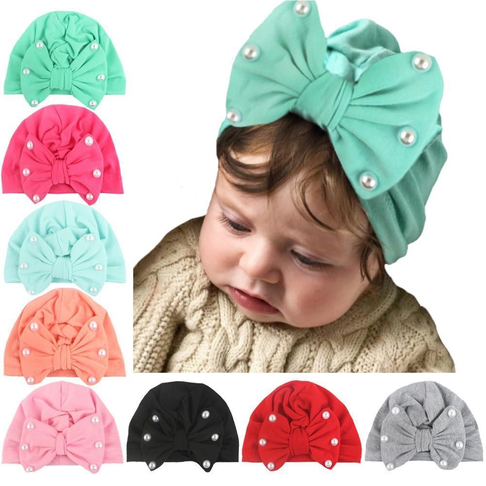 Bonnet Bébé Moderne Nœud de Lapin Mignon avec Perles Bonnet Fille avec Perles pour Enfants Style Luxe Diamant