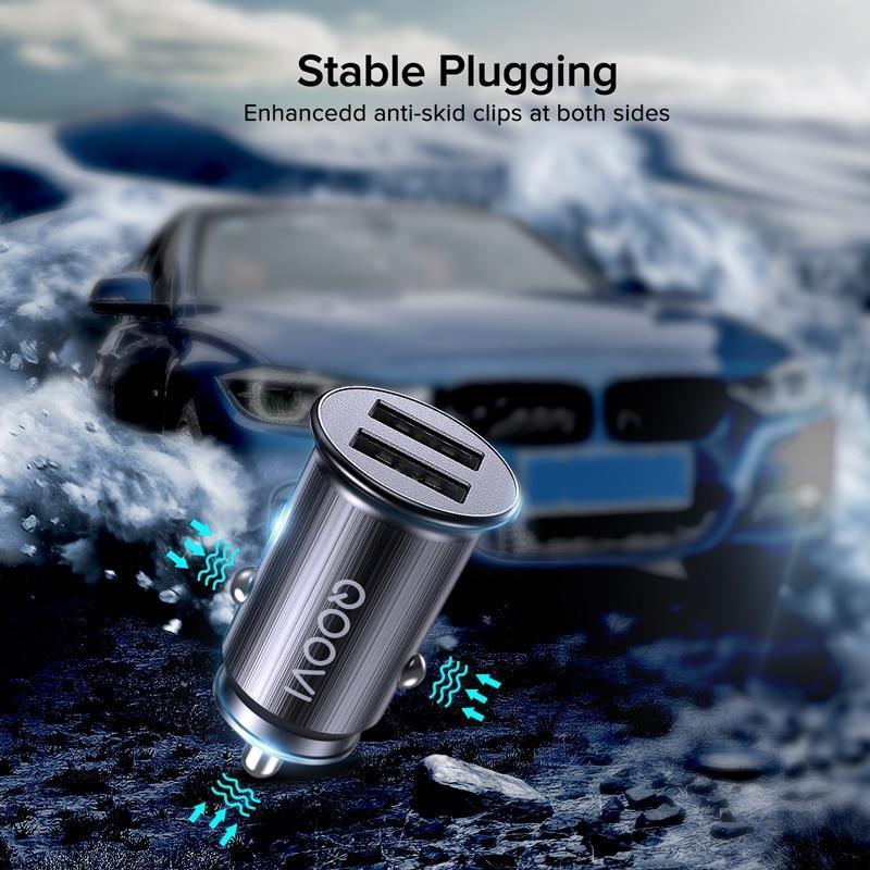 Mini chargeur de voiture universel noir 2.4A double USB charge rapide pour téléphone portable, GPS, Smartphones
