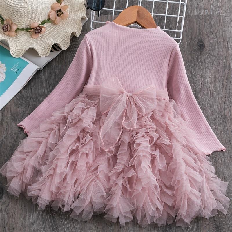 Robe Moderne d'Hiver à Manches Longues et Motifs Floraux pour Bébé Fille (1-5 ans) - Idéale pour une Fête d'Anniversaire