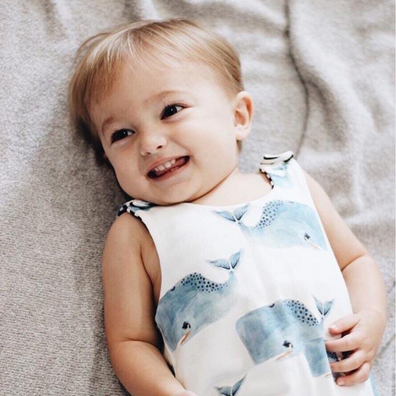 Grenouillère sans manches imprimé baleines pour bébés garçons, tenue de soleil d'été, barboteuse salopette combishort