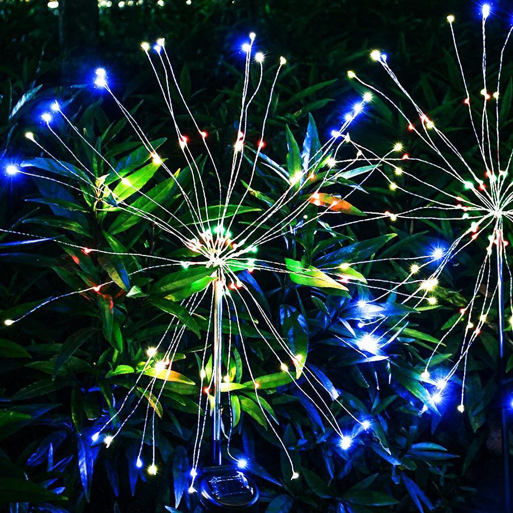 Lampe solaire LED de luxe moderne pour jardin en forme de feux d'artifice d'arbre avec fils de cuivre