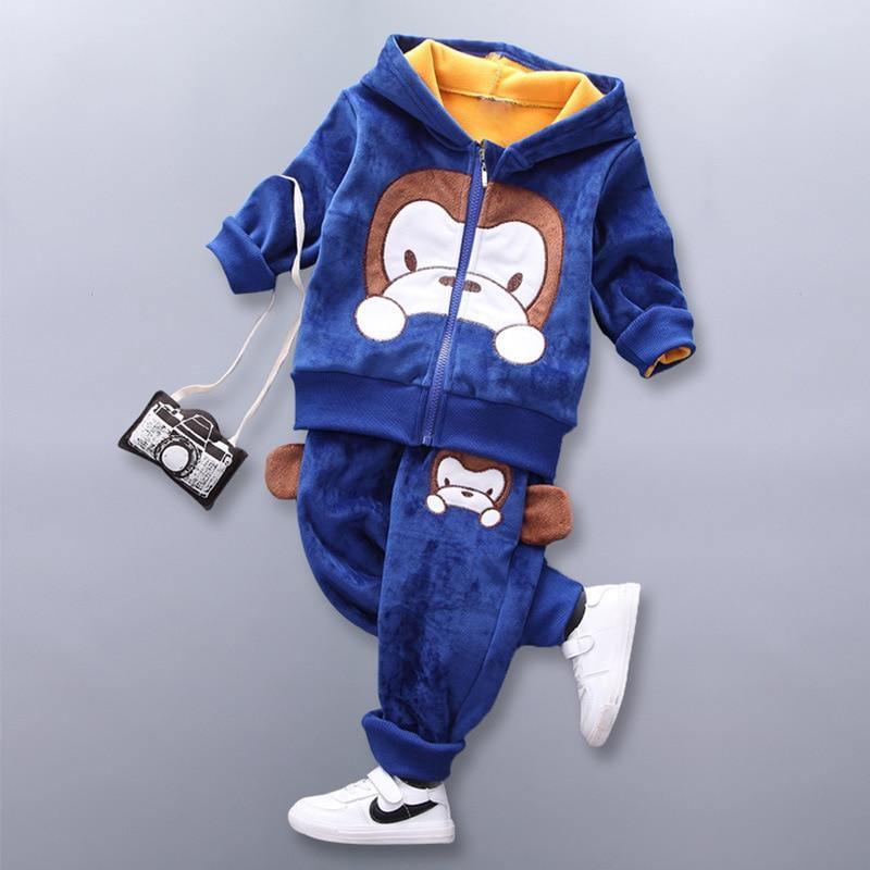 Vêtements pour bébé épais et chauds d'hiver, ensemble trois pièces avec pull à capuche imprimé ours et renard de dessin animé pour bébé fille, pull et pantalon
