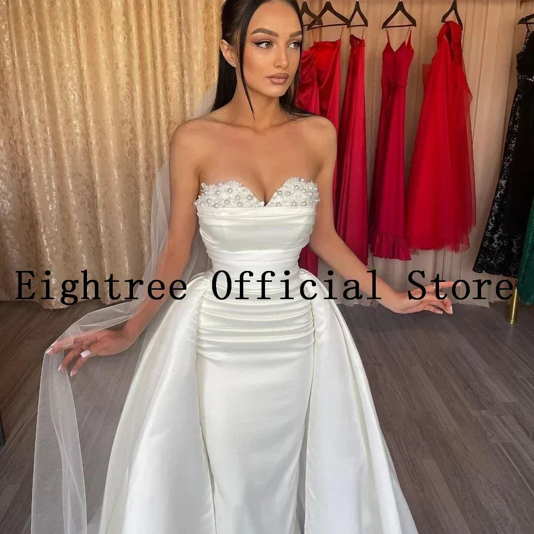 Eightree Robes de mariée sexy blanches en dentelle, bustier en cœur, avec traîne détachable, robe de mariée sirène en satin, robes de soirée de mariée personnalisées