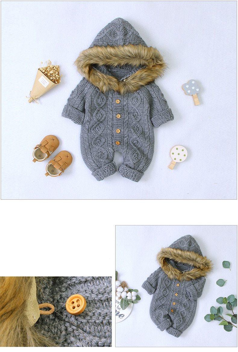 Manteau chaud élégant et moderne pour bébé, grenouillère en tricot à capuche pour nouveau-né, combinaison pour bébé au design moderne