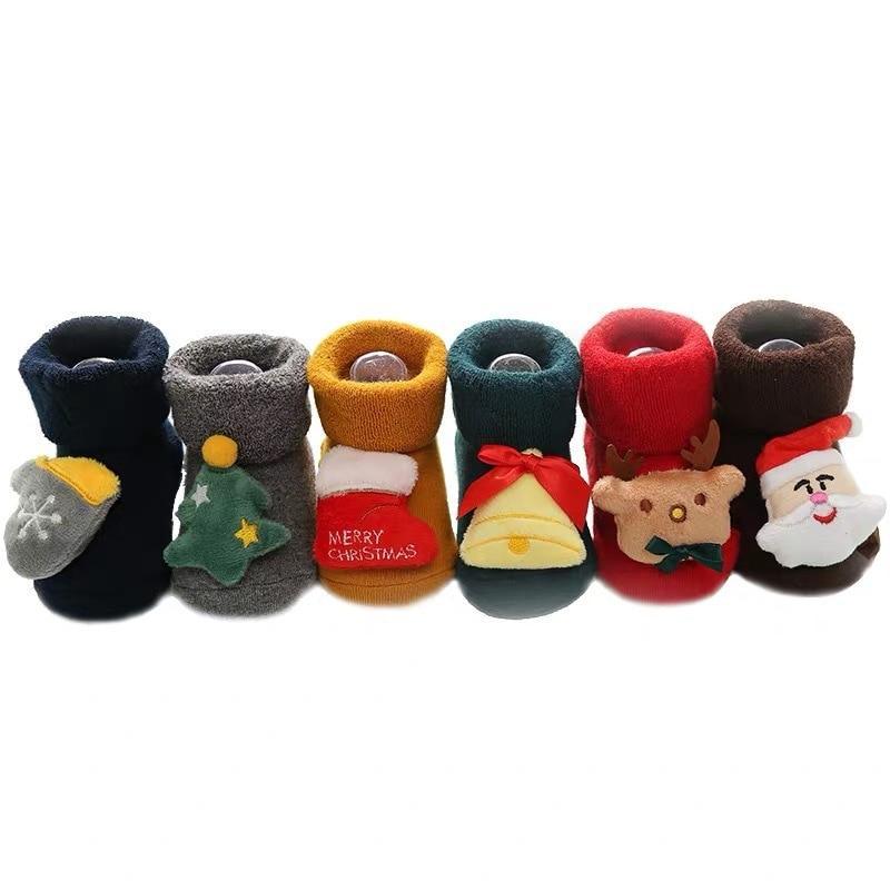 Chaussettes de Noël modernes de luxe pour enfants avec poupée, bébé, chaud, élan, antidérapantes, nouveau-né, pour nourrissons et tout-petits.