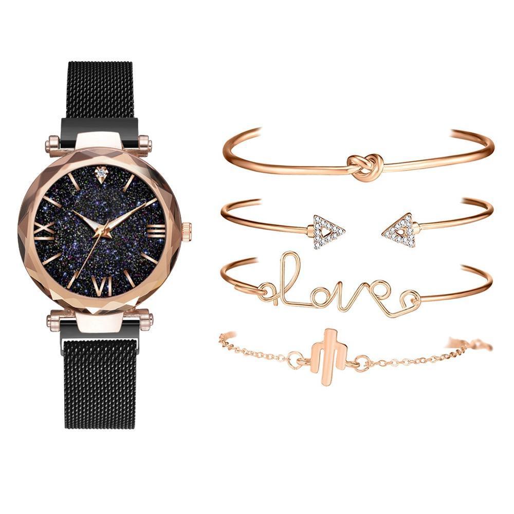Nouvelles Montres de Luxe pour Femmes STEVVEX Montre-Bracelet à Quartz Magnétique Ciel Étoilé pour Femmes et Filles