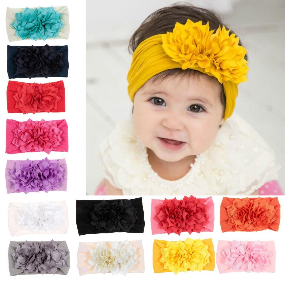 Mignon 1 PC Bébé Filles Fleur de Lotus Bandeau Nylon Nœud Élastique Nouveau-né Tout-petit Bandeaux Accessoires Cheveux Enfants Cadeaux