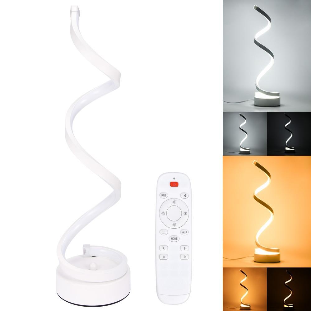 Lampe de table spirale LED Lampe de bureau incurvée moderne Lampe de chevet Lumière blanche chaude à intensité variable pour le salon et la chambre à coucher