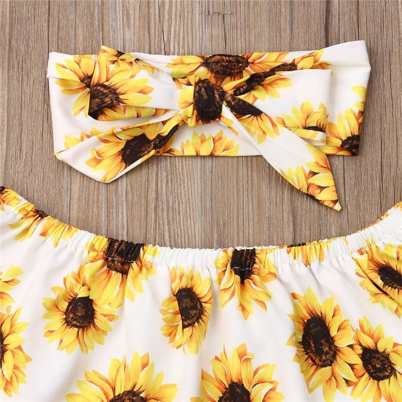 Ensemble 3 Pièces Bébé Mignon Haut Tournesol Pantalon Mode Tenue Décontractée