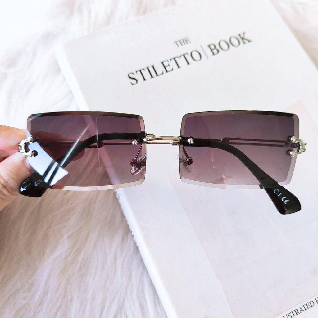 Lunettes de soleil tendance pour femmes sans monture, petits verres rectangulaires, monture en métal de haute qualité et protection UV400