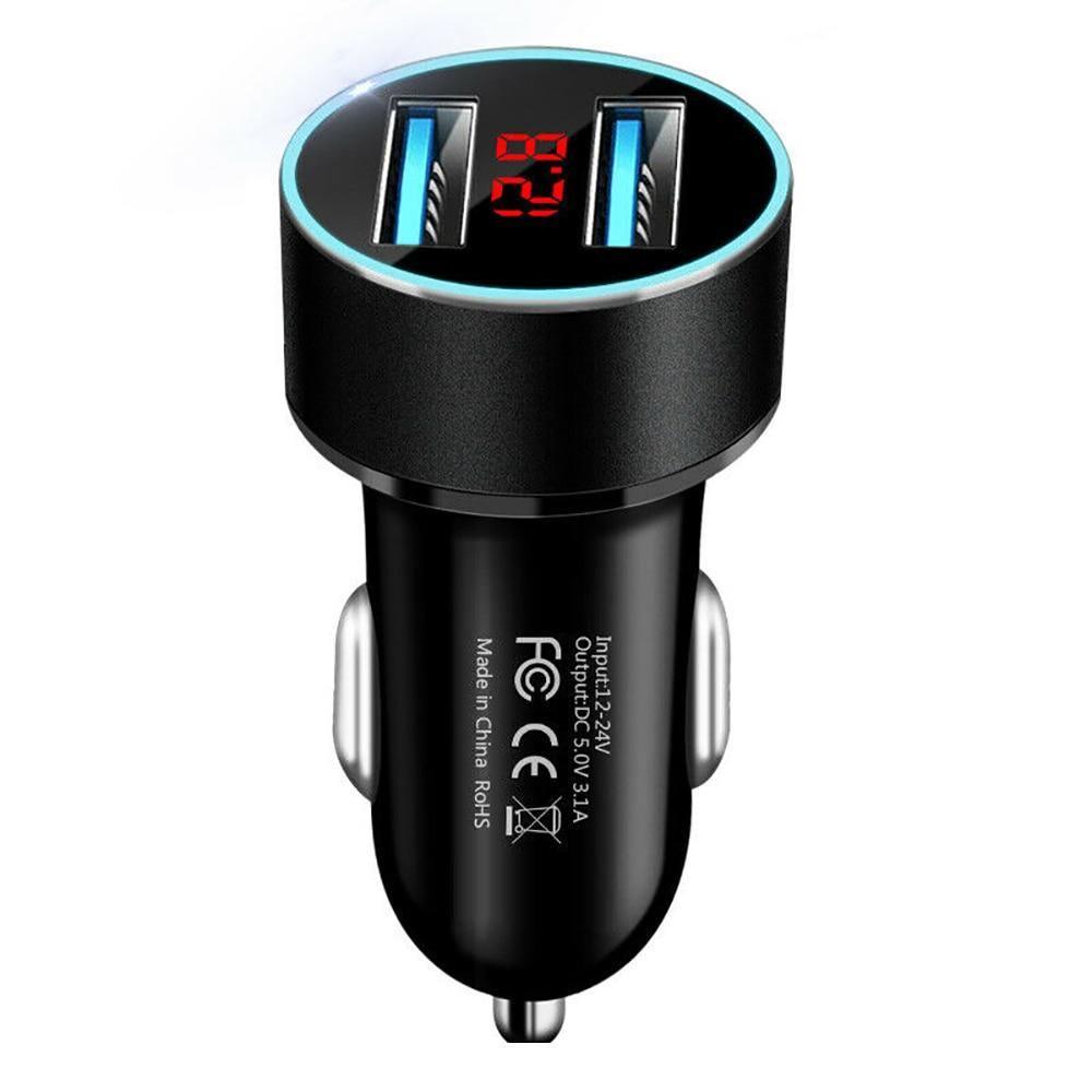 Chargeur de voiture universel LED 4,8A Adaptateur de charge rapide pour téléphone portable dans la voiture avec affichage Charge rapide Double USB