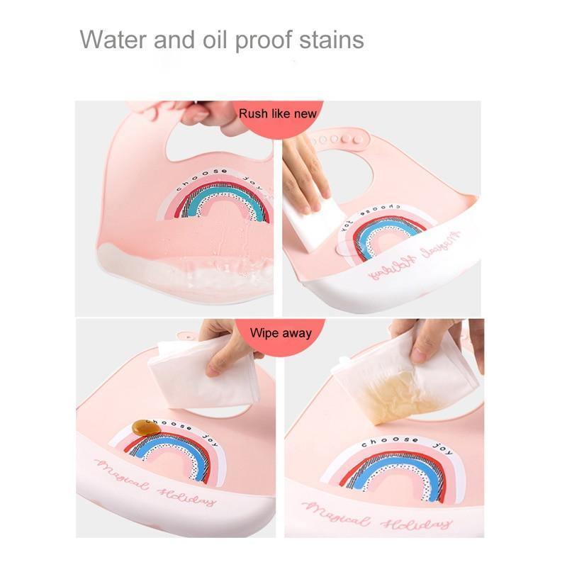 Bavette Bébé en Silicone Alimentaire Étanche pour Nouveau-né Garçon Fille Serviette d'Alimentation Chiffon Rot pour Enfants