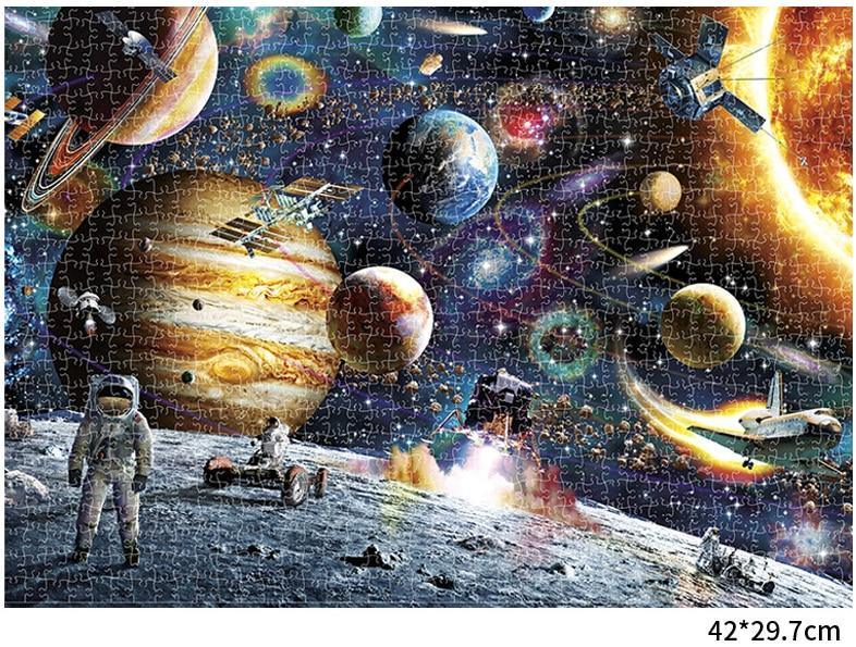 1000 pièces en bois à assembler, puzzle paysage Voyage dans l'espace, jouets pour adultes, enfants et amusement à la maison