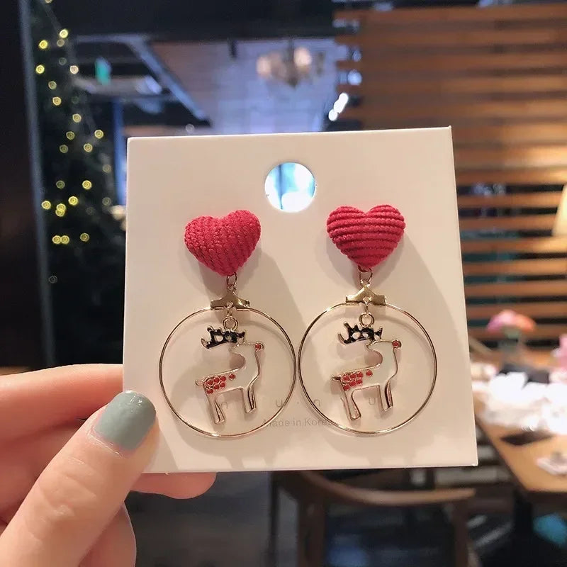 Rinhoo Noël Cercle Rond Cœur Cerf Élans Pendentif Boucles D'oreilles Perçantes Crochet D'oreille Boucle D'oreille Bijoux pour Femmes