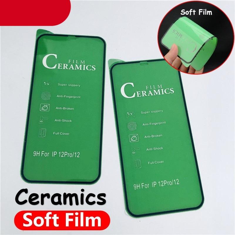Protecteur d'écran en céramique à couverture complète Film souple antidéflagrant pour iPhone 12 Mini 11 Pro XS Max XR X 8 7 6S Plus SE2 Verre souple Protecteur d'écran en verre trempé compatible iPhone