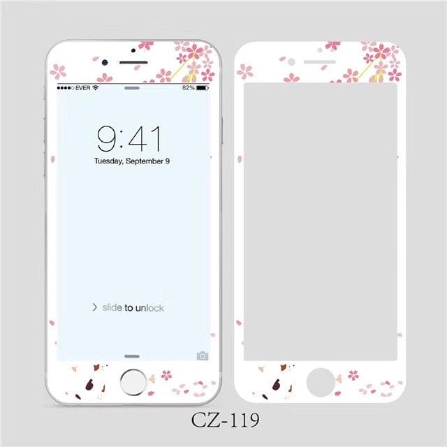 Verre trempé incurvé 3D pour iPhone 6 6s 7 8 Plus, motif fleurs tendance, protecteur d'écran, film de protection, protecteur d'écran en verre trempé conçu pour iPhone