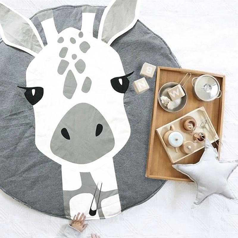 Tapis de jeu en forme d'animal de dessin animé pour bébés, tapis pour nouveau-nés, rampant en coton, tapis de sol rond pour chambre d'enfant, décoration de crèche
