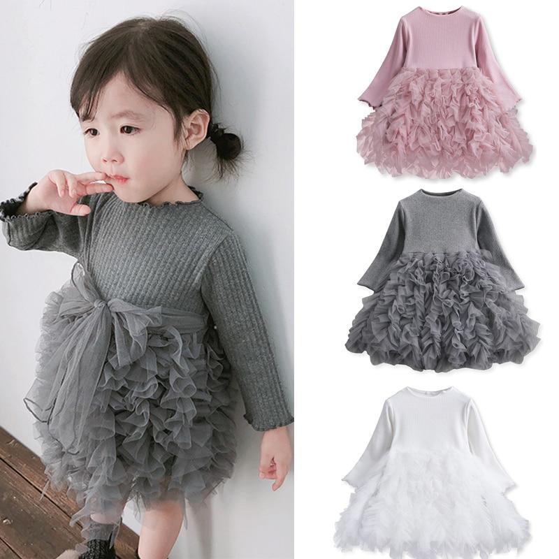 Robe Moderne d'Hiver à Manches Longues et Motifs Floraux pour Bébé Fille (1-5 ans) - Idéale pour une Fête d'Anniversaire