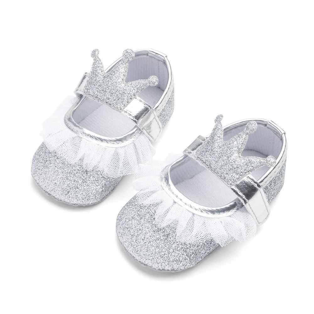 Chaussures de bébé fille nouveau-né, tout-petit, enfants, motif couronne pailletée, semelle souple antidérapante