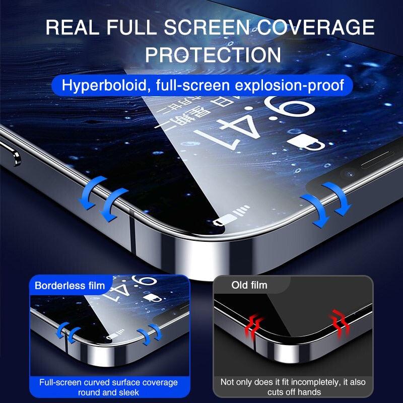 Verre de protection intégral 4K HD pour iPhone 11 12 13 14 PRO MAX, protecteur d'écran en verre trempé pour iPhone 14 Plus X XR, film de verre trempé avec clarté HD, toucher précis, absorbant les chocs