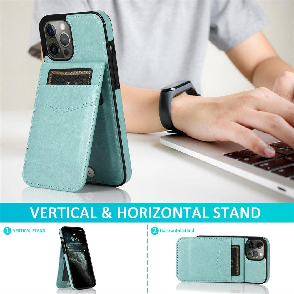 Étui de luxe pour cartes pour iPhone 14 13 12 Mini 11 Pro Max en cuir durable avec support solide, étui de téléphone magnétique à rabat pour femmes et filles avec porte-cartes sécurisé