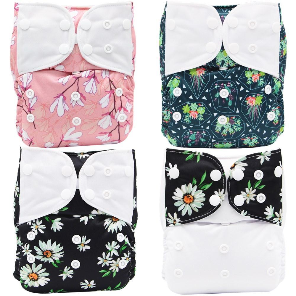 Lot de 4 couvre-couches lavables, écologiques et réglables pour bébés et enfants, en tissu imprimé réutilisable