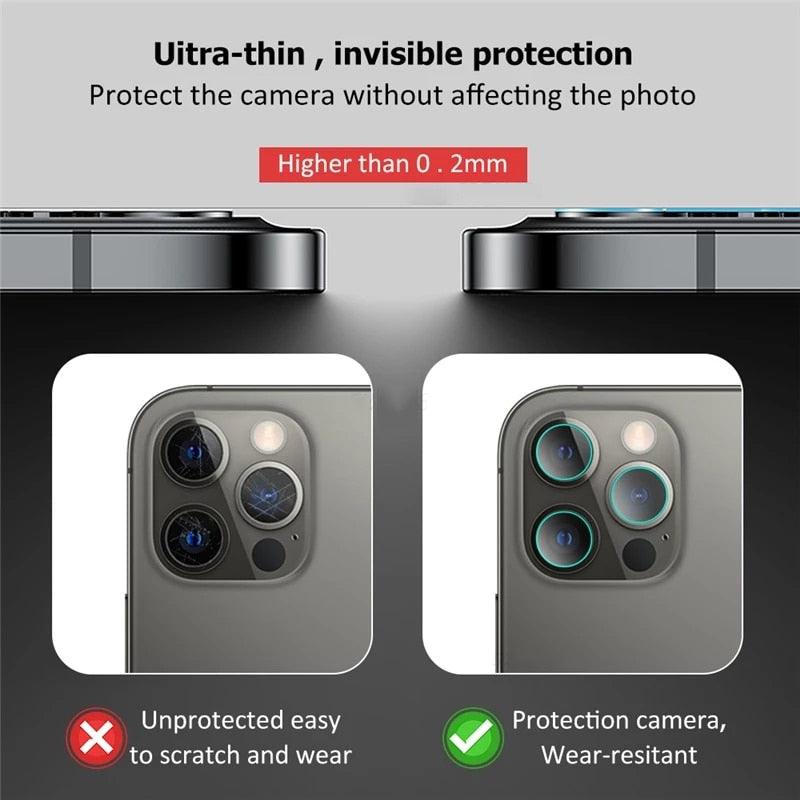 2 Films de Protection en Verre pour Objectif d'Appareil Photo pour iPhone 13 12 14 Pro Max Film Protecteur d'Écran pour iPhone 13 12 Mini 14 Pro Max Verre d'Objectif Mini Protecteur d'Objectif d'Appareil Photo