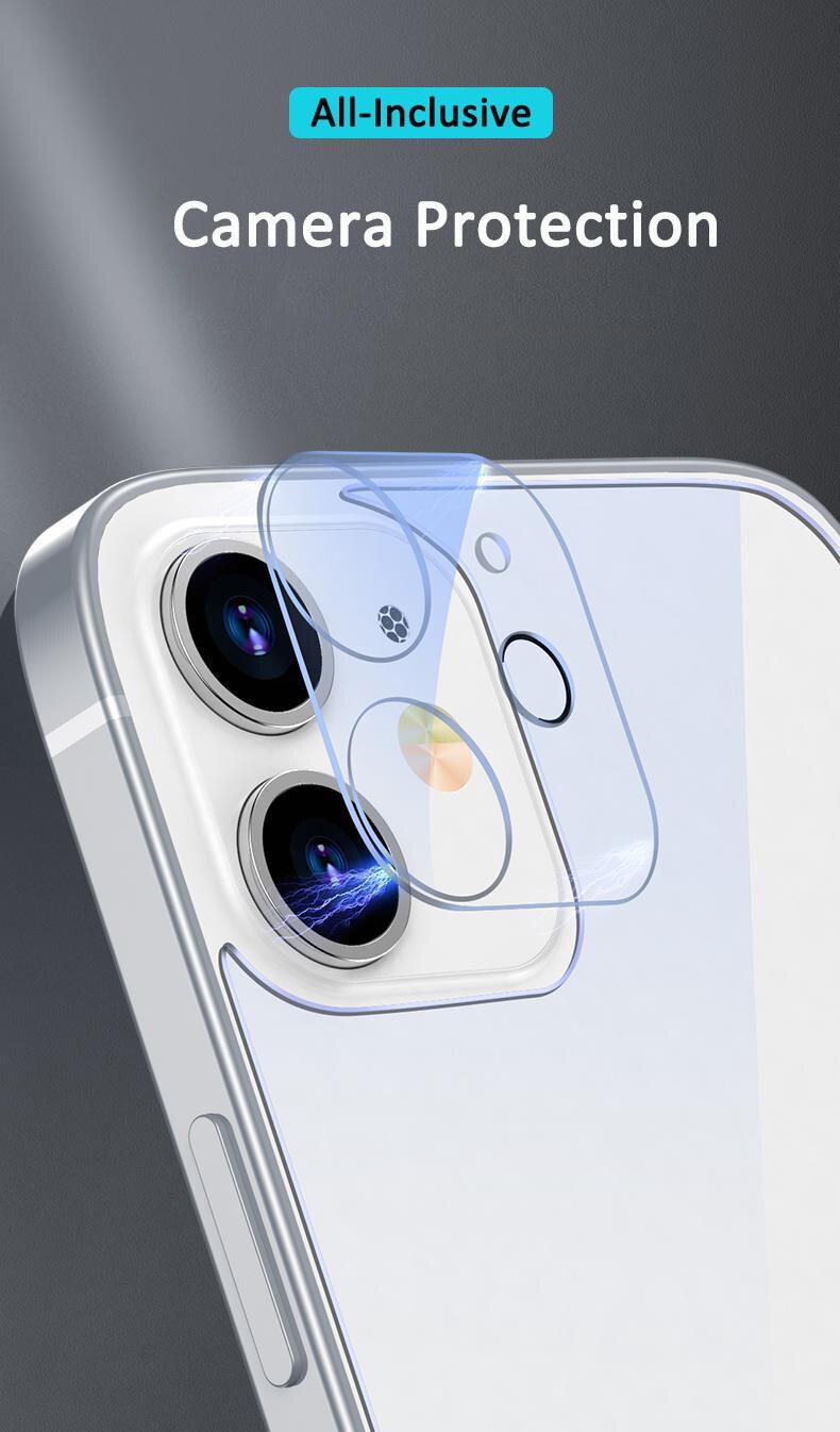 3-en-1 Lot de 2 films de protection d'écran en verre trempé pour iPhone 12 11 Pro Max Mini, Protection Avant + Arrière + Objectif pour iPhone 13 Pro Max - Film en verre trempé de qualité supérieure - Clarté HD - Anti-traces de doigts/rayures pour iPhone