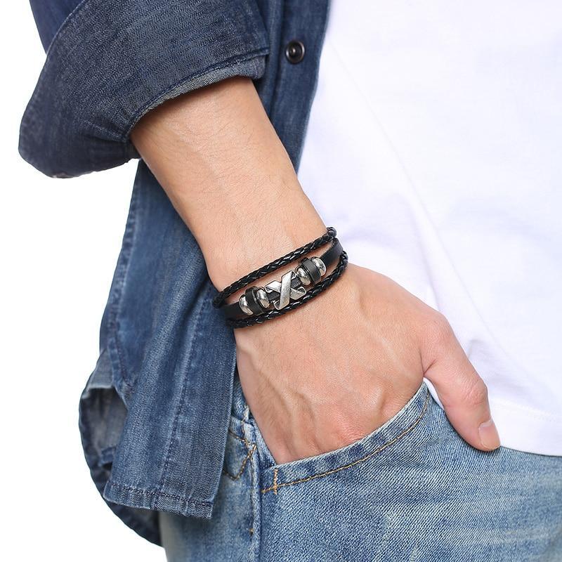 Bracelet en cuir Lucky Vintage pour hommes avec breloque cartes à jouer, tressé multicouche, cadeau pour hommes et femmes