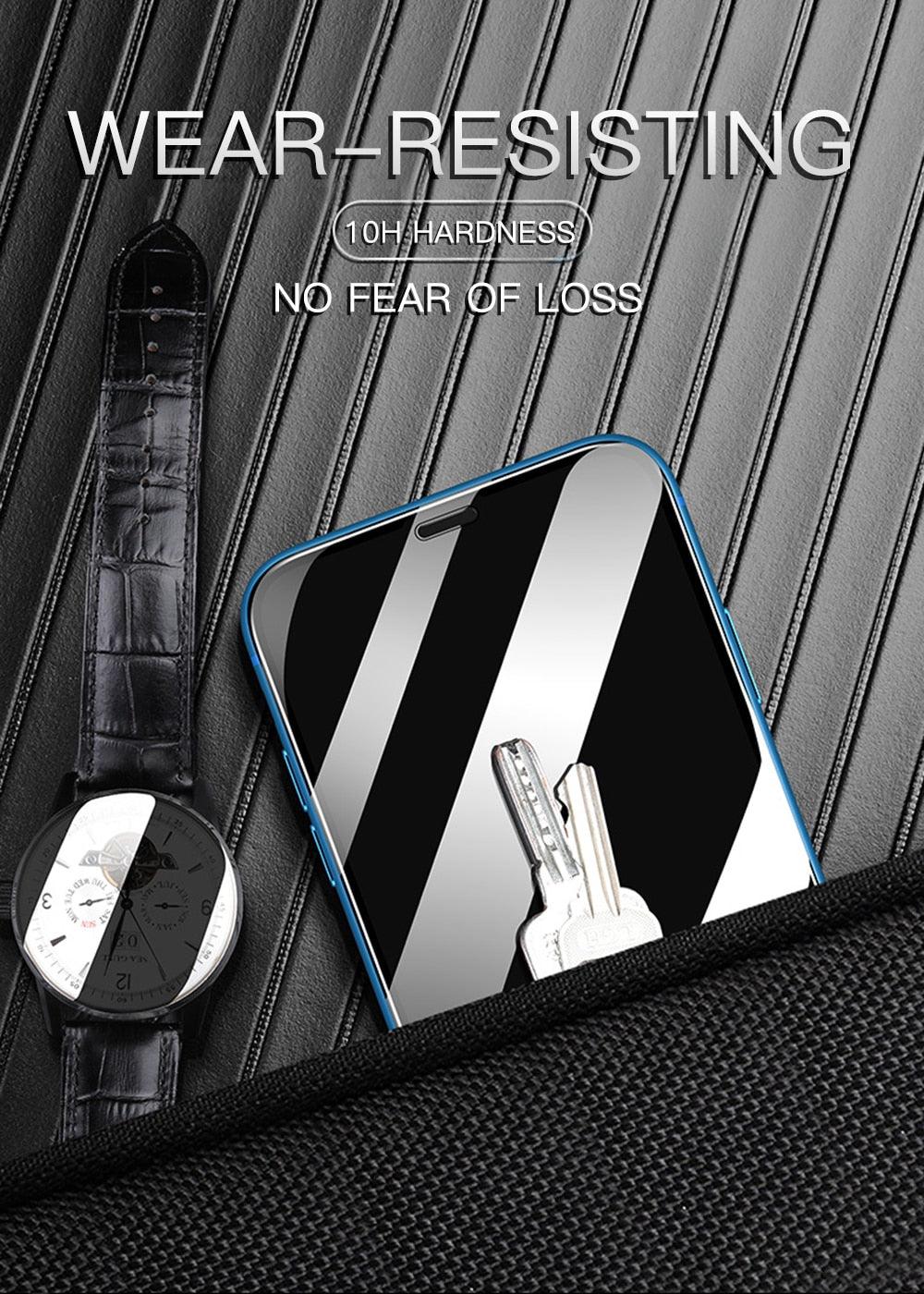 Verre trempé 20D pleine couverture pour iPhone 11 12 13 mini Pro X XR XS Max, protecteur d'écran pour iPhone 6 7 8 Plus SE, Film de protection HD transparent, installation facile, cadre, dureté 9H, sans bulles, anti-rayures et anti-traces de doigts