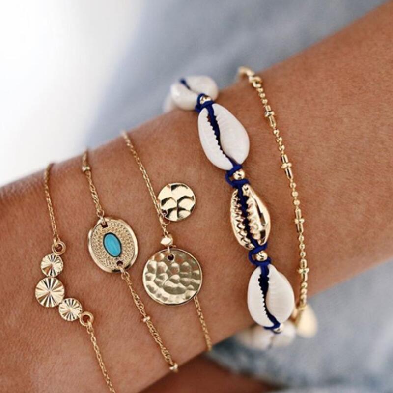 Bracelets Glandes Bohémiens Dorés Pour Femmes Coquillage d'Été Pierre de Cristal Transparente Bijoux de Luxe